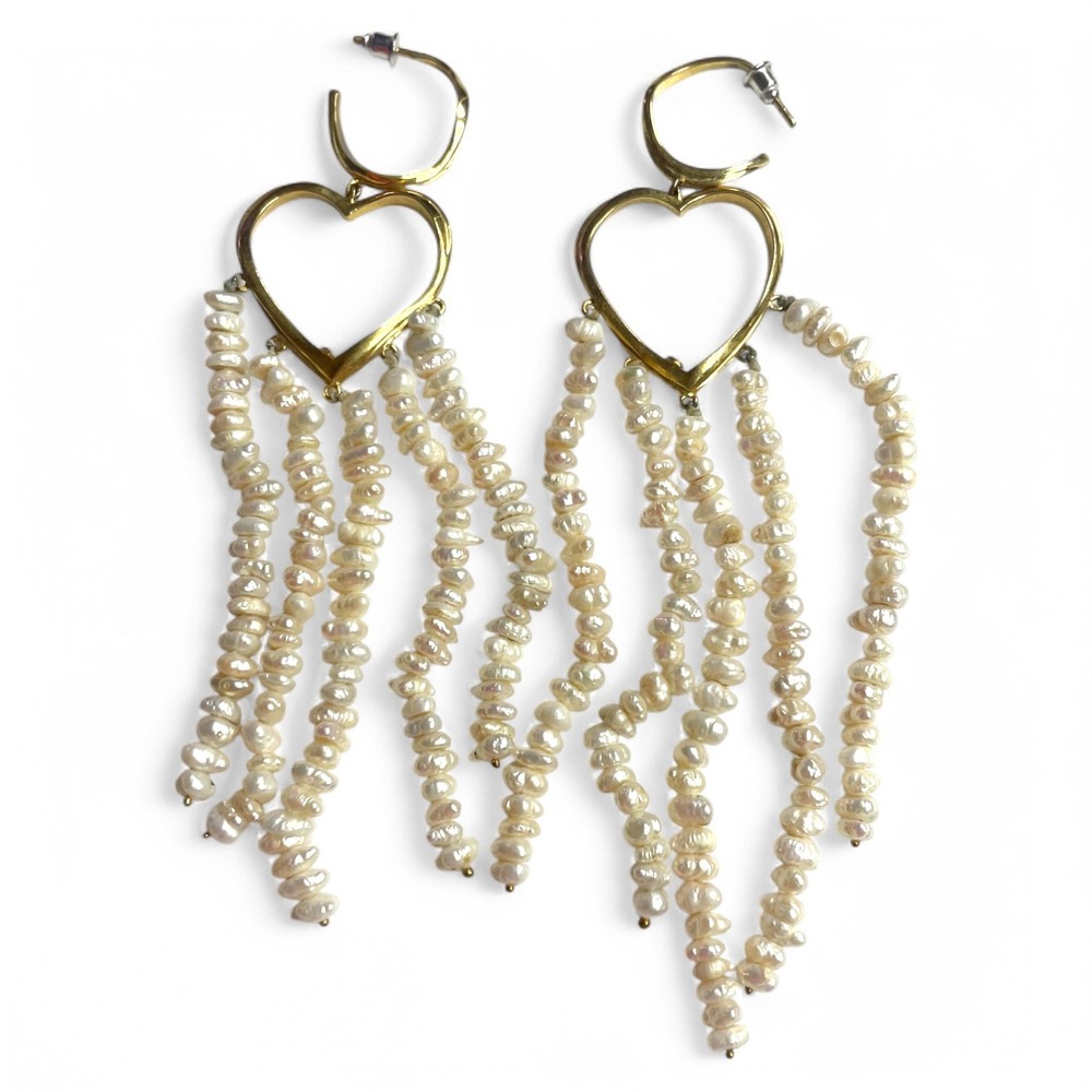 Joanna Laura Constantine Heart Pearl Dangle Earrings Gold Plated Statement View 2